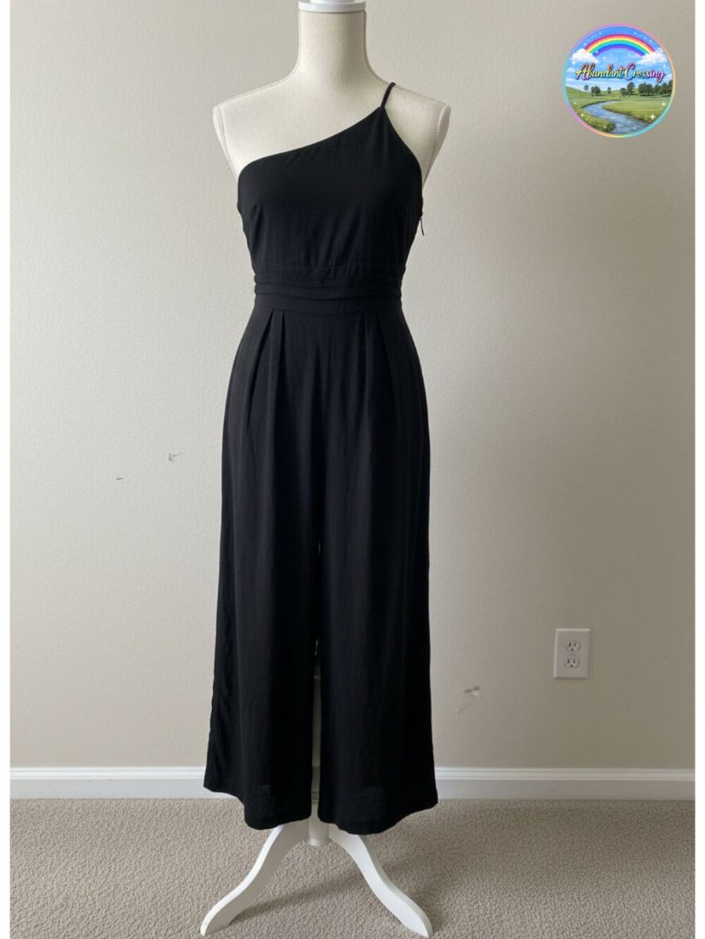 Linen Wide Leg One Shoulder Jumpsuit Sleeveless High Waist Pockets